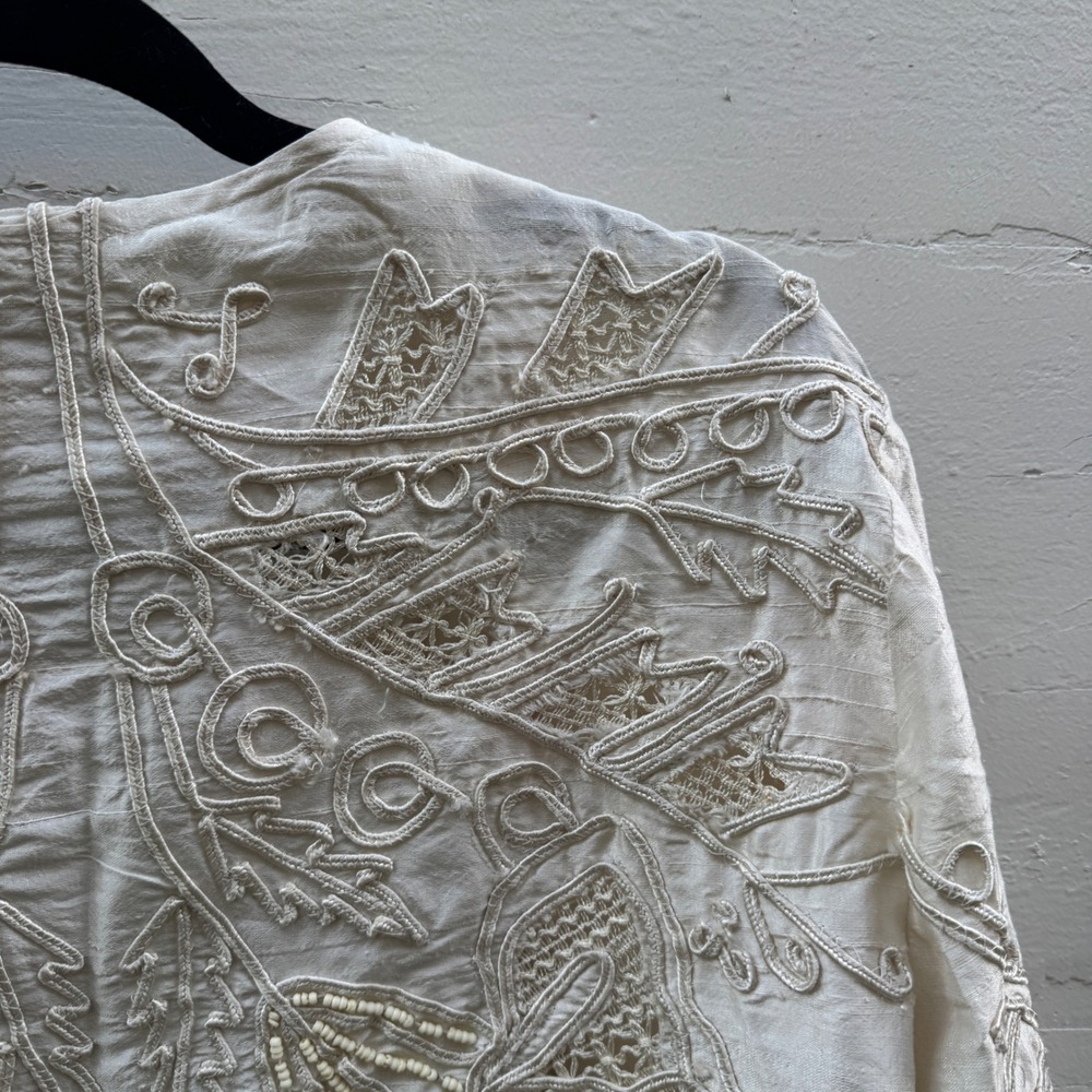 Sandy Starkman Jacket XL Cream Vintage Silk Embroidered Beaded Boho Art to Wear - Picture 10 of 16